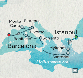 Cruises Around The World Mediterranean Magic Map Ancient cities on the cutting edge of style and design...legendary beaches renowned for their jet-set glamour...and the Grand Prix of Monte Carlo.
