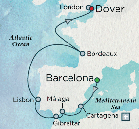 Cruises Around The World Southern Spanish Sun Map Inviting beaches and lush gardens, exceptional wines and delicious ports, legendary landmarks of art and nature.