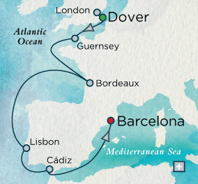Cruises Around The World European Embrace Map Two glorious days in Bordeaux...famed UNESCO World Heritage Site, home to Chateau Lafite and Cyrano de Bergerac.