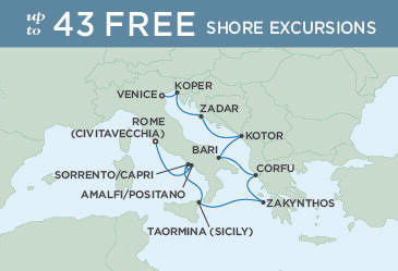 Cruises Around The World Regent Seven Seas Explorer Map VENICE TO ROME (CIVITAVECCHIA) August 3-13 2028 - 10 Days