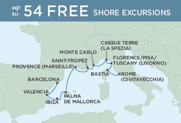 Cruises Around The World Regent Seven Seas Explorer Map September 4-14 2028 - 10 Days BARCELONA TO ROME (CIVITAVECCHIA)
