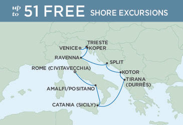 Cruises Around The World Regent Seven Seas Explorer Map September 14-24 2028 - 10 Days ROME (CIVITAVECCHIA) TO VENICE