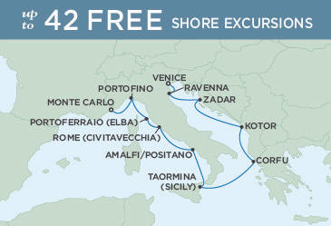 Cruises Around The World Regent Seven Seas Explorer Map September 24 October 4 2028 - 10 Days VENICE TO MONTE CARLO