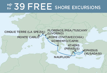 Cruises Around The World Regent Seven Seas Explorer Map October 4-12 2028 - 8 Days MONTE CARLO TO ATHENS (PIRAEUS)