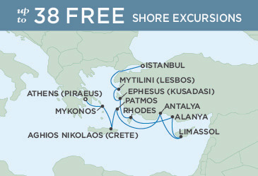 Cruises Around The World Regent Seven Seas Explorer Map October 12-22 2028 - 10 Days ATHENS (PIRAEUS) TO ISTANBUL