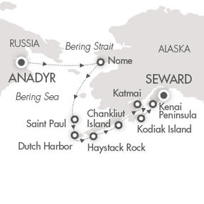 Cruises Around The World Le Soleal August 12-22 2028 Anadyr, Russia to Anchorage (Seward), AK