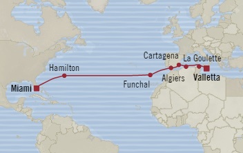 Cruises Around The World Oceania Insignia September 12-29 2028 Valletta, Malta to Miami, FL