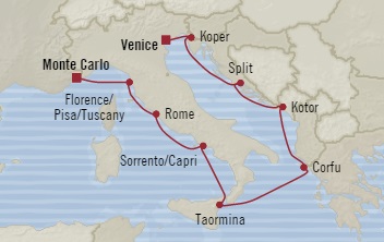 Cruises Around The World Oceania Marina October 22 November 1 2028 Monte Carlo, Monaco to Venice, Italy