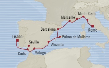Cruises Around The World Oceania Marina October 5-15 2028 Lisbon, Portugal to Civitavecchia, Italy