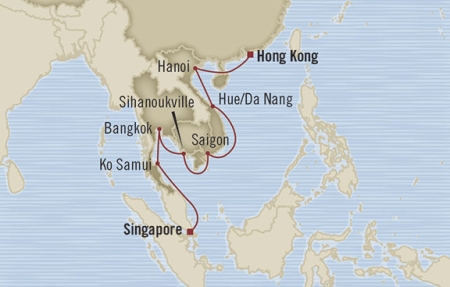 Cruises Around The World Oceania Nautica January 8-24 2028 Singapore, Singapore to Hong Kong, Hong Kong