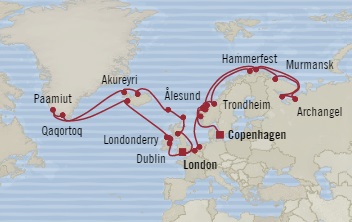 Cruises Around The World Oceania Nautica June 25 August 4 2028 Copenhagen, Denmark to Southampton, United Kingdom