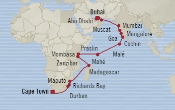 Cruises Around The World Oceania Nautica November 21 December 21 2028 Dubai, United Arab Emirates to Cape Town, South Africa