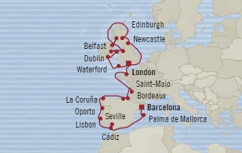 Cruises Around The World Oceania Nautica September 9 October 5 2028 Southampton, United Kingdom to Barcelona, Spain