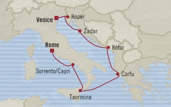 Cruises Around The World Oceania Riviera August 24-31 2028 Civitavecchia, Italy to Venice, Italy