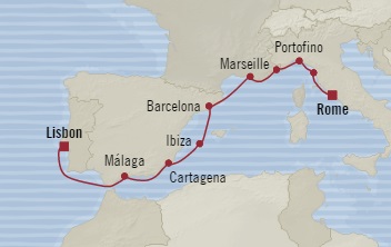 Cruises Around The World Oceania Riviera July 10-20 2028 Lisbon, Portugal to Civitavecchia, Italy