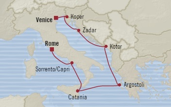 Cruises Around The World Oceania Riviera July 20-28 2028 Civitavecchia, Italy to Venice, Italy