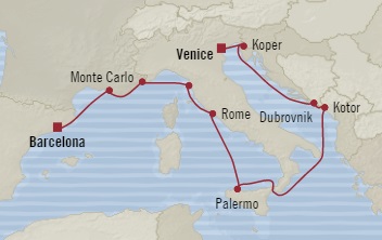 Cruises Around The World Oceania Riviera July 28 August 9 2028 Venice, Italy to Barcelona, Spain