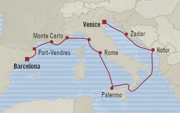Cruises Around The World Oceania Riviera November 9-21 2028 Venice, Italy to Barcelona, Spain