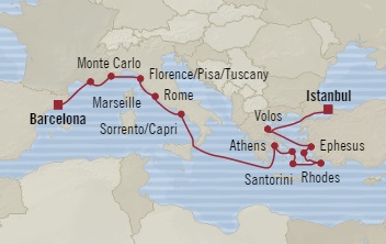Cruises Around The World Oceania Riviera October 2-16 2028 Istanbul, Turkey to Barcelona, Spain