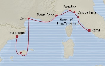 Cruises Around The World Oceania Riviera October 26 November 2 2028 Barcelona, Spain to Civitavecchia, Italy