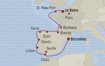 Cruises Around The World Oceania Sirena August 7-19 2028 Le Havre, France to Barcelona, Spain