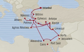 Cruises Around The World Oceania Sirena June 3-25 2028 Istanbul, Turkey to Istanbul, Turkey