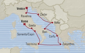 Cruises Around The World Oceania Sirena May 11-22 2028 Venice, Italy to Civitavecchia, Italy