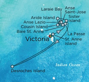 Cruises Around The World Crystal Endeavor Cruise Map Detail Mahe, Seychelles to Mahe, Seychelles January 3-10 2028 - 7 Days