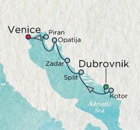 Cruises Around The World Crystal Endeavor Cruise Map Detail Dubrovnik, Croatia to Venice, Italy May 29 June 5 2028 - 7 Days