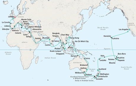 Cruises Around the World Map World Cruise - Crystal Serenity 2027