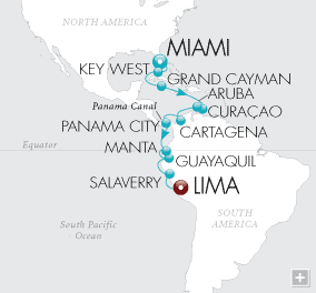 Cruises Around The World Miami to Lima Map