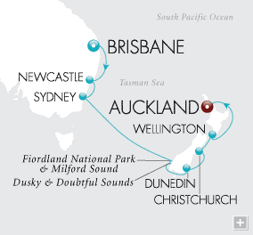 Cruises Around The World Brisbane to Auckland Map