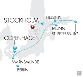 Cruises Around The World Northern Enchantment Map From St. Petersburg to Tallinn, explore the quiet cottages and gilded palaces of Peter the Great and his wife, Catherine I.