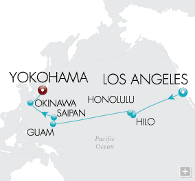 Cruises Around The World Pacific Ocean Pursuit Map Los Angeles to Yokohama - 22 Days Cruises Around The World Crystal World Cruises Serenity 2026