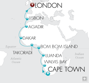 Cruises Around The World All-Alluring Africa Map Cruises Around The World Crystal World Cruises Serenity 2026 Cape Town to London - 21 Days