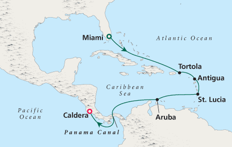 Cruises Around the World Map Miami to Costa Rica - Voyage 0202