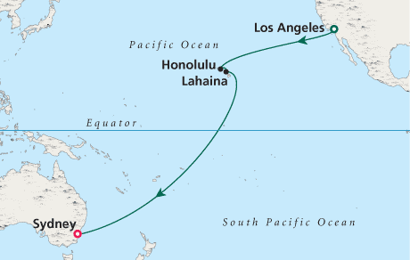 Cruises Around the World Map Los Angeles to Sydney - Voyage 0205