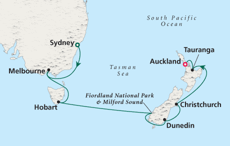 Cruises Around the World Map Sydney to Auckland - Voyage 0206