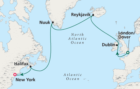 Cruises Around the World Map London to New York - Voyage 0221