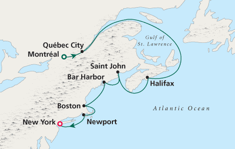 Cruises Around the World Map Montréal to New York - Voyage 0223