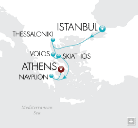 Cruises Around The World Grecian Getaway Map Explore the intriguing capitals of ancient empires, and the blissful beaches and inviting hospitality of the Greek Isles.