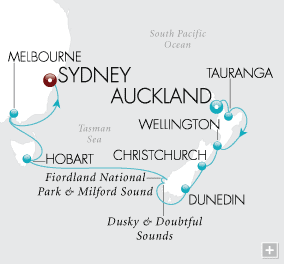 Cruises Around The World Kiwis & Koalas Map - February 2-16 2026 - 14 Days crystal symphony