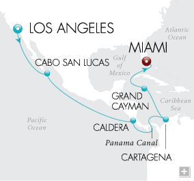 Cruises Around The World Between Two Seas Map - Los Angeles to Miami - Voyage V2201