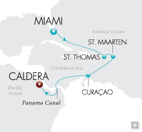 Cruises Around The World Beaches & Rainforests Map Miami to Caldera