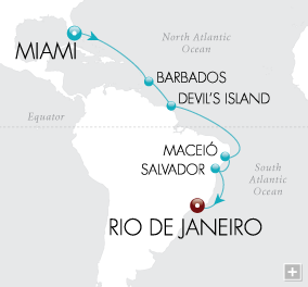 Cruises Around The World Copacabana & Carnival Map Miami to Rio de Janeiro - Voyage V2204