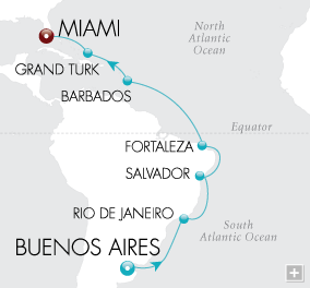 Cruises Around The World South America Discovery Map Buenos Aires to Miami - Voyage V2206