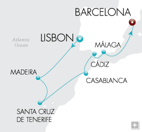 Cruises Around The World Canary Carousel Map Lisbon to Barcelona - Voyage V2208