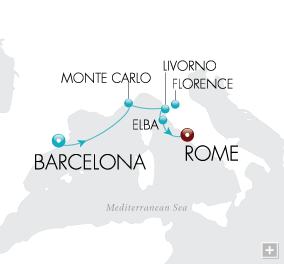 Cruises Around The World Monuments & Monte Carlo Map Barcelona to Rome - Voyage V2209