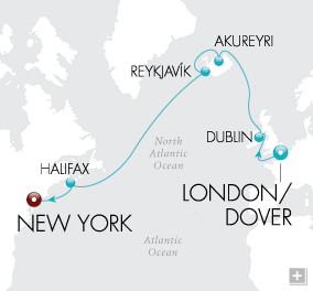 Cruises Around The World Icelandic Adventure Map London to New York - Voyage V2221