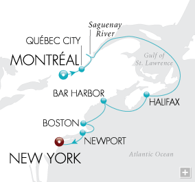 Cruises Around The World Autumnal Adventure Map Montréal to New York - Voyage V2226